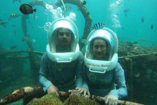 30 Minutes Ocean Walking in Nusa Dua, Bali - Gear check: helmet, oxygen hose, and the hold-on pole