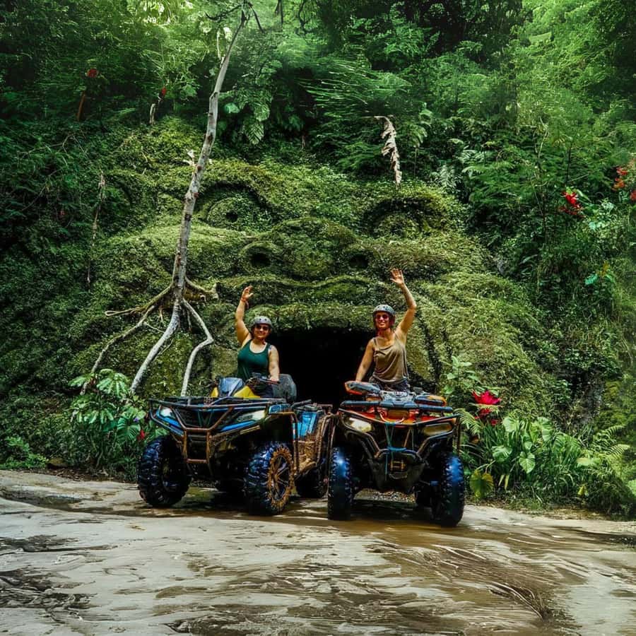 Ubud Bali ATV Alasan Adventure Gorila Cave & Cretya Pool Bar - River track and the thick mud section