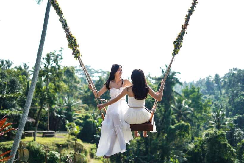Ubud: Bali Swing hidden waterfall with personal photographer - Bali Swing at Aloha: dress-up photos with pose help